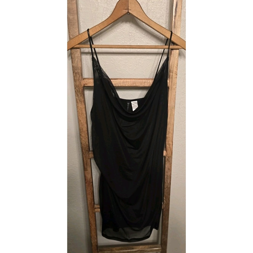 HM Divided Women's L Black Mesh Cowl Neck Mini Dress Y2K Bodycon Sleeveless Chic